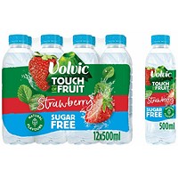 Volvic Touch of Fruit Strawberry Still Water, Plastic Bottles, 500ml, Pack of 12