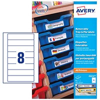 Avery E3214 UK Removable Tray & File Labels, 155 x 35 mm, White, Pack of 64 Labels