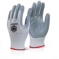 Beeswift Nitrile Foam Polyester Gloves, Grey, Medium, Pack of 10