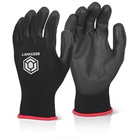 Beeswift Pu Coated Gloves, Black, Medium, Pack of 10