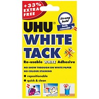 UHU White Tack 62g With 33pc Extra Free (Pack of 12)