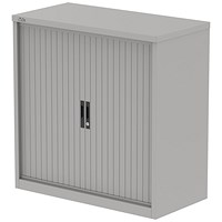 Qube 1000mm Side Tambour Cupboard Goose Grey With Shelves