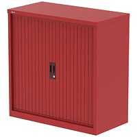 Qube 1000mm Side Tambour Cupboard Red With Shelves