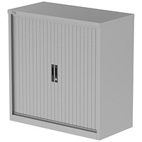 Qube 1000mm Side Tambour Cupboard Silver With Shelves