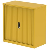 Qube 1000mm Side Tambour Cupboard Lemon Yellow With Shelves