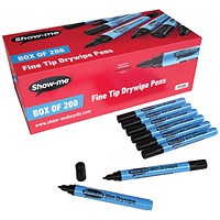 Show-me Drywipe Marker Fine Tip Slim Barrel Black (Pack of 200)