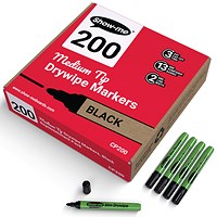 Show-me Drywipe Marker Medium Tip Slim Barrel Black (Pack of 200)