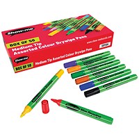 Show-me Drywipe Marker, Medium, Slim Barrel, Assorted, Pack of 50