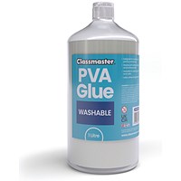 Classmaster White Washable Blue Label PVA Glue, 1L Bottle with Screw Cap