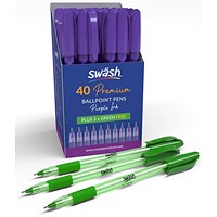 Swash Triangular Ballpoint Pens, Rubber-Grip, 40 x Purple and 3 x Green, Pack of 43