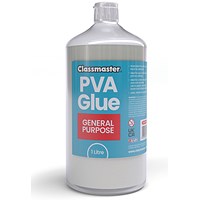 Classmaster White Washable Red Label PVA Glue, 1L Bottle with Screw Cap