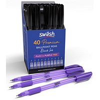 Swash Triangular Ballpoint Pens, Rubber-Grip, 40 x Black and 3 x Purple, Pack of 43