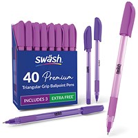 Swash Ballpoint Pen with Rubber Grip, 40 x Pink and 3 x Purple, Pack of 43
