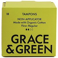 Grace and Green Organic Cotton Non Applicator Tampons, Regular, Pack of 18