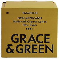 Grace and Green Organic Cotton Non Applicator Tampons, Super, Pack of 18