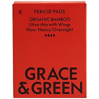Grace and Green Organic Cotton Bamboo Heavy Period Pads, Pack of 8