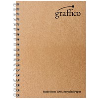Graffico Recycled Wirebound Notebook, A4, Ruled, 160 Pages, Brown, Pack of 10