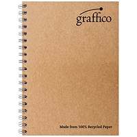 Graffico Recycled Wirebound Notebook, A4, Ruled, 160 Pages, Brown, Pack of 10 Graffico Recycled Wirebound Notebook, A4, Ruled, 160 Pages, Brown, Pack of 10