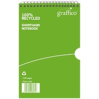 Graffico Recycled Wirebound Shorthand Notebook, 203x127mm, Ruled, 160 Pages, Green