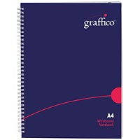 Graffico Hard Cover Wirebound Notebook, A4, Ruled, 160 Pages, Blue