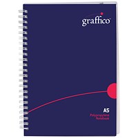 Graffico Polypropylene Wirebound Notebook, A5, Ruled, 140 Pages, Blue