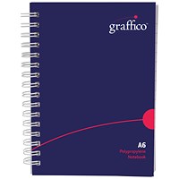 Graffico Polypropylene Wirebound Notebook, A6, Ruled, 140 Pages, Blue