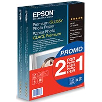 Epson 100mm x 150mm Premium Photo Paper, Glossy, 255gsm, Pack of 40, Buy One Get One Free