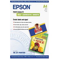 Epson A4 Self-Adhesive Photo Paper, Matte, 167gsm, Pack of 10