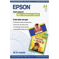Epson A4 Self-Adhesive Photo Paper, Matte, 167gsm, Pack of 10 Epson A4 Self-Adhesive Photo Paper, Matte, 167gsm, Pack of 10