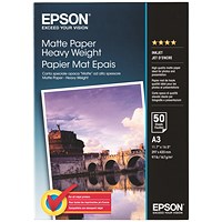 Epson A3 Heavyweight Photo Paper, Matte, 167gsm, Pack of 50 Epson A3 Heavyweight Photo Paper, Matte, 167gsm, Pack of 50