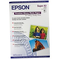 Epson A3+ Premium Photo Paper, Glossy, 255gsm, Pack of 20