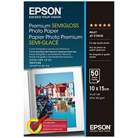 Epson Premium Semi-Gloss Photo Paper 10x15cm Pack of 50 C13S041765