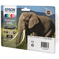 Epson 24XL Inkjet Cartridge Multipack -Black, Cyan, Magenta, Yellow, Light Cyan and Light Magenta (6 Cartridges)