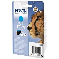 Epson T0712 Cheetah DURABrite Ultra Ink Cartridge Cyan C13T07124012