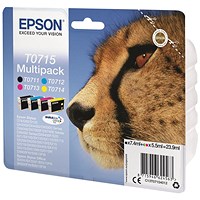 Epson T0715 DURABrite Inkjet Cartridge Multipack - Black, Cyan, Magenta and Yellow (4 Cartridges) Epson T0715 DURABrite Inkjet Cartridge Multipack - Black, Cyan, Magenta and Yellow (4 Cartridges)