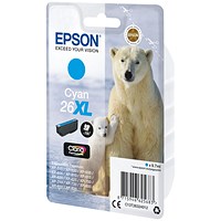 Epson 26XL Polar Bear Ink Cartridge High Yield Cyan C13T26324012