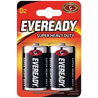 Eveready Super Heavy Duty D Carbon Zinc Batteries, Pack of 2
