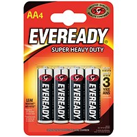 Eveready Super Heavy Duty AA Carbon Zinc Batteries, Pack of 4