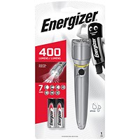 Energizer Metal Pocket Size LED Torch, 25 Hour Run Time, 2xAA, Silver