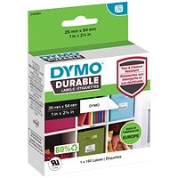 Dymo 2112283 LabelWriter Durable Labels, Black on White, 25x54mm, 160 Labels Per Roll