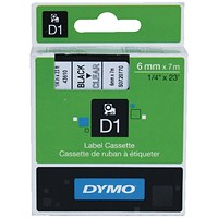 Dymo 43610 D1 LabelManager Tape 6mm x 7m Black on Clear S0720770