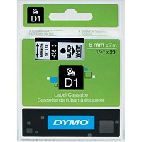 Dymo 43613 D1 Tape, Black on White, 6mmx7m