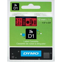 Dymo 45017 D1 Tape, Black on Red, 12mmx7m