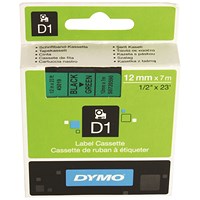 Dymo 45019 D1 Tape, Black on Green, 12mmx7m