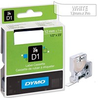 Dymo 45020 D1 Tape, White on Clear, 12mmx7m