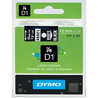 Dymo 45021 D1 Tape, White on Black, 12mmx7m