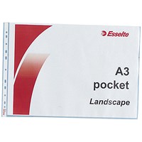 Esselte A3 Landscape Plastic Pockets, 75 Micron, Top Opening, Pack of 10 Esselte A3 Landscape Plastic Pockets, 75 Micron, Top Opening, Pack of 10