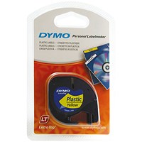 Dymo 91202 LetraTag Plastic Tape, Black on Yellow, 12mmx4m