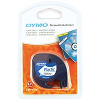 Dymo S0721660 LetraTag Plastic Tape, 12mmx4m, Black on White