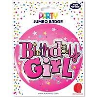 Eurowrap Birthday Girl Jumbo Badge with 3D Tip-On Pack of 6